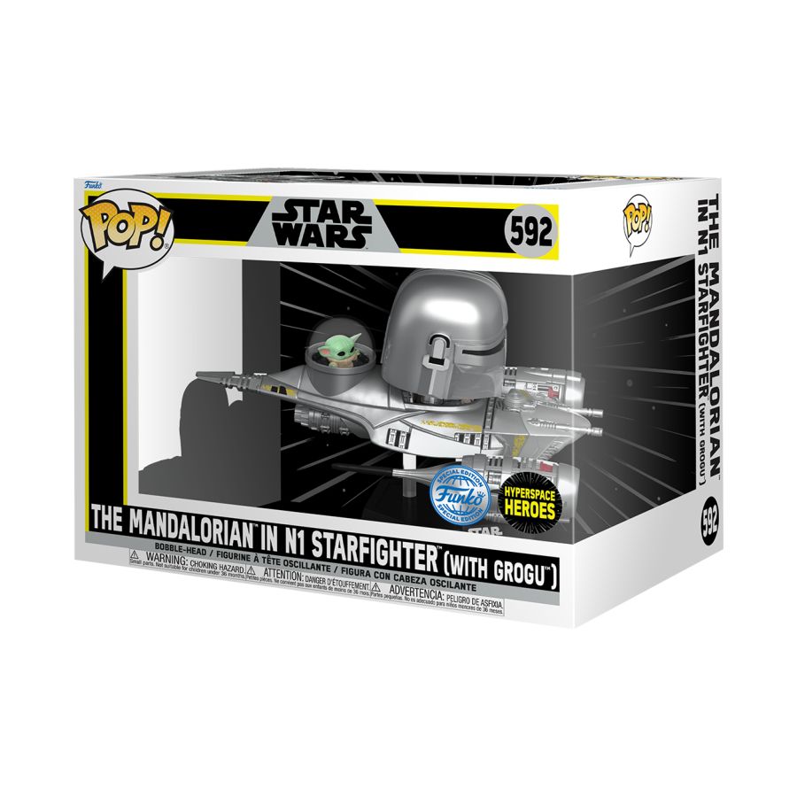Star Wars Pop! Ride featuring The Mandalorian and Grogu in an N1 Starfighter, US Exclusive, boxed and numbered 592.