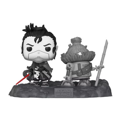 Dive into the Star Wars: Visions universe with The Ronin & B5-56 Glow US Exclusive Pop! Deluxe [RS]. Featuring a samurai with a red lightsaber and a droid with a staff on a Star Wars logo base, this collectible is perfect for any fan!.