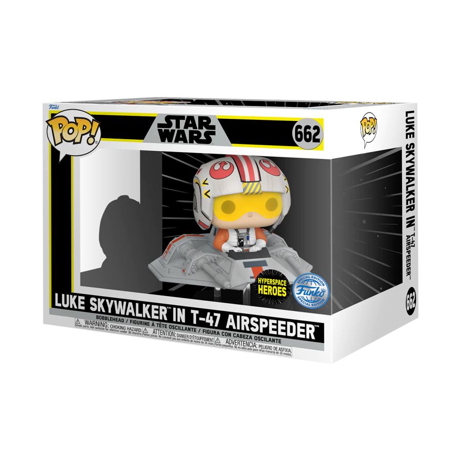 Experience the excitement of Star Wars with the Star Wars - Luke in T-47 Airspeeder US Exclusive Pop! Ride [RS]. Featuring Luke Skywalker in helmet, ready for action inside his iconic craft, this collectible boxed figure is a must-have for fans!.