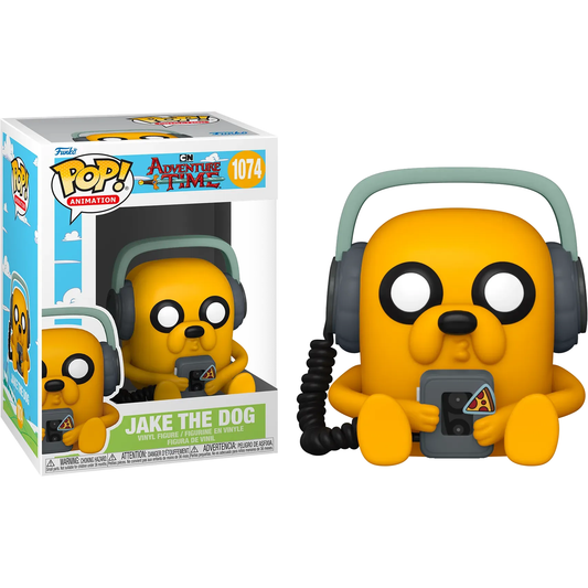 This Funko Adventure Time collectible features a Jake the Dog Pop! Vinyl figure with large headphones and a gaming device. The packaging displays Jake the Dog and #1074, making it perfect for fans seeking unique memorabilia.