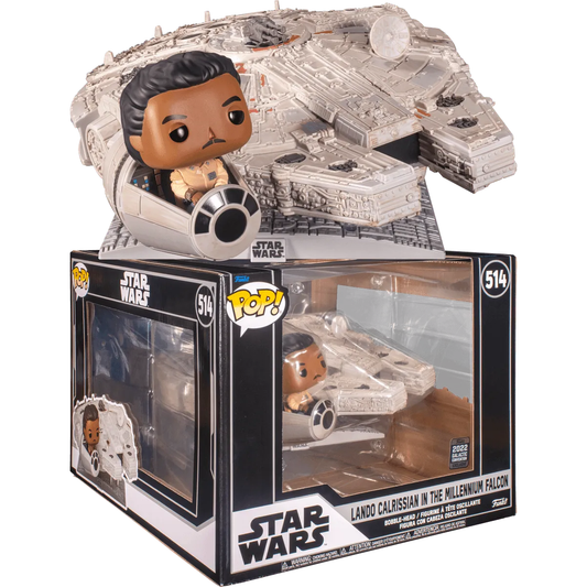 The Star Wars Celebration 2022 exclusive Pop! Ride [RS] features Lando Calrissian piloting the Millennium Falcon, captured in detail and numbered 514, all encased in its original box.