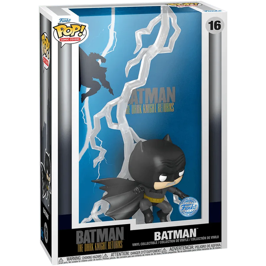 This Funko Pop! vinyl features Batman from The Dark Knight Returns in a glow-in-the-dark pose, wearing a black cape and cowl. Its part of the DC collection, presented in a collectors box with lightning graphics and labeled as number 16. Product Name: DC Comics - Dark Knight Returns Glow in the Dark US Exclusive Pop! Vinyl Comic Cover [RS].